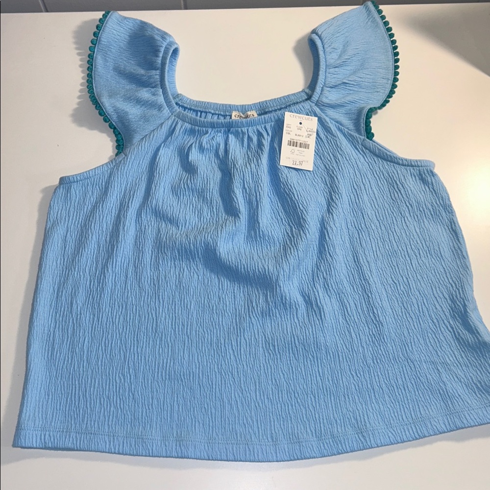 Crewcuts Girl’s Sky Blue Ribbed Flutter Cap Sleeve Size XL (12-14) NWT